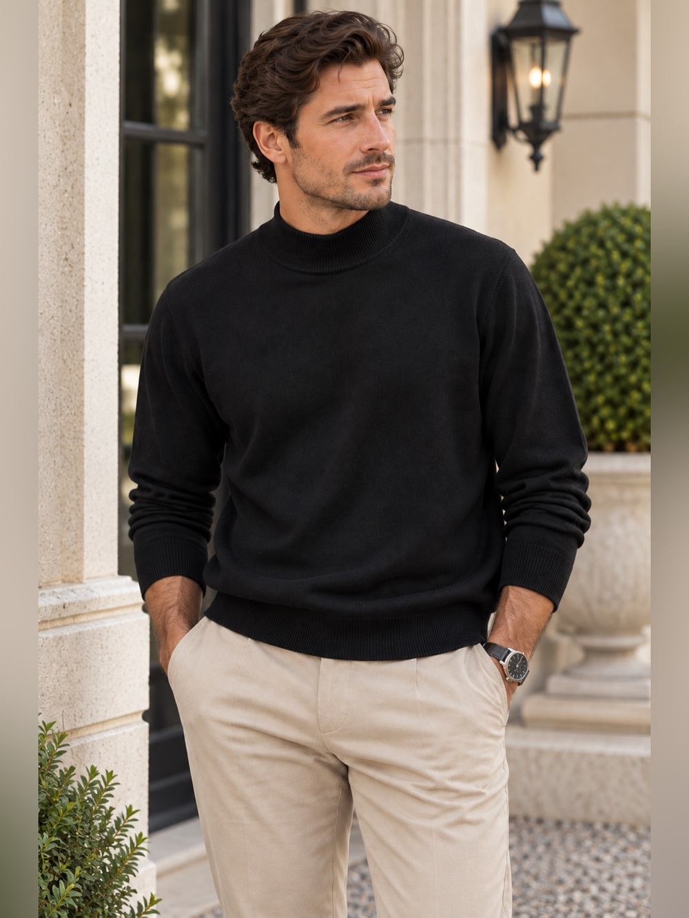 Pronto Uomo Firenze Black Mock Neck Sweater Quiet Luxury Old Money Mens
